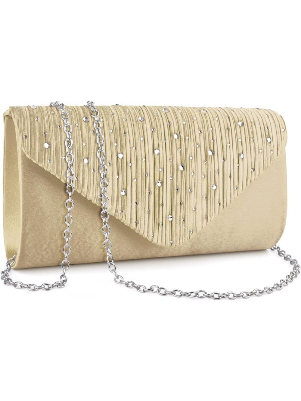 Women's Gold Evening Clutch Purse Envelope Formal Crossbody Shoulder Bag
